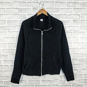 OAK NYC French terry full zip up Jacket Black Raw hem size Large